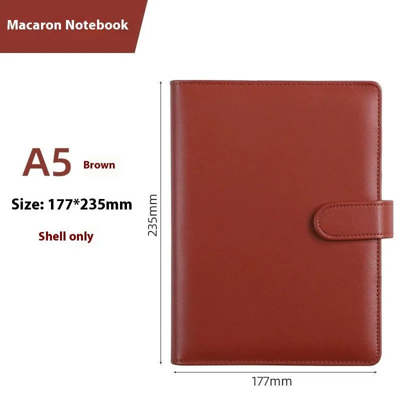 A5 PU leather loose-leaf binder notebook shell with zipper closure in a solid colour.