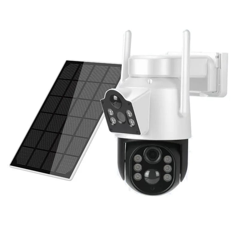 Outdoor solar wireless security camera with solar panel in black or white casing