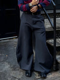 Grey scimitar wide-leg casual polyester pants for women, full-length regular fit