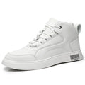 Men's white casual board shoes with lace-up front and rubber sole