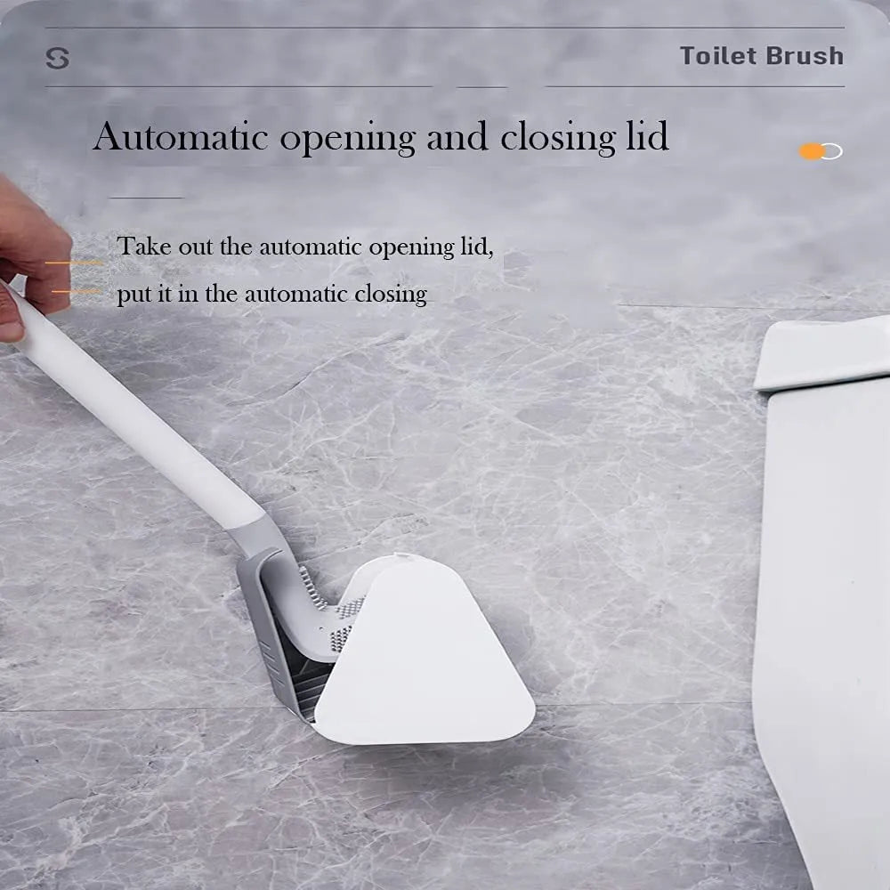 Golf-shaped toilet brush with TPR bristles and long handle, wall-mounted in a bathroom, available in multiple colours.