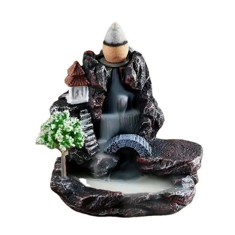 Ceramic backflow incense burner with detailed tree design in green, mangrove, pink, or white colour options