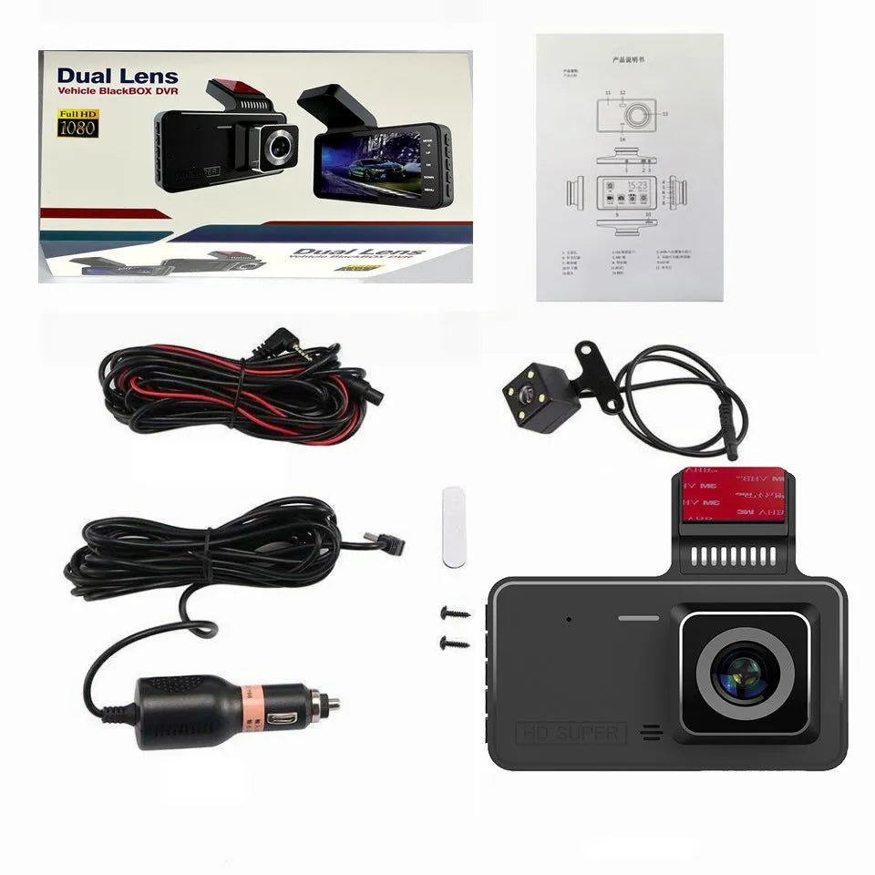 4-inch touch screen dual lens dashcam for front and rear vehicle recording