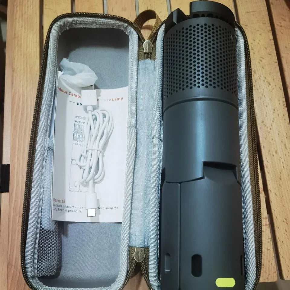 Portable LED camping light in off white or dark grey colour with button switch