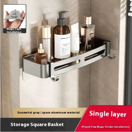 Punch-free fan-shaped corner shower rack, single layer, gun gray, with 15.00kg load-bearing capacity