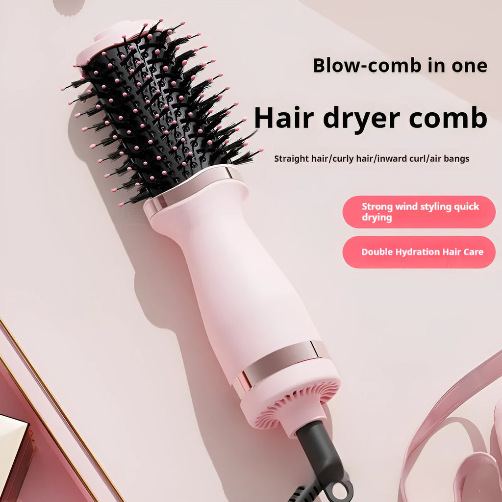 Pink multifunctional hair dryer with dual-use comb and curling attachment, model YZM-8015