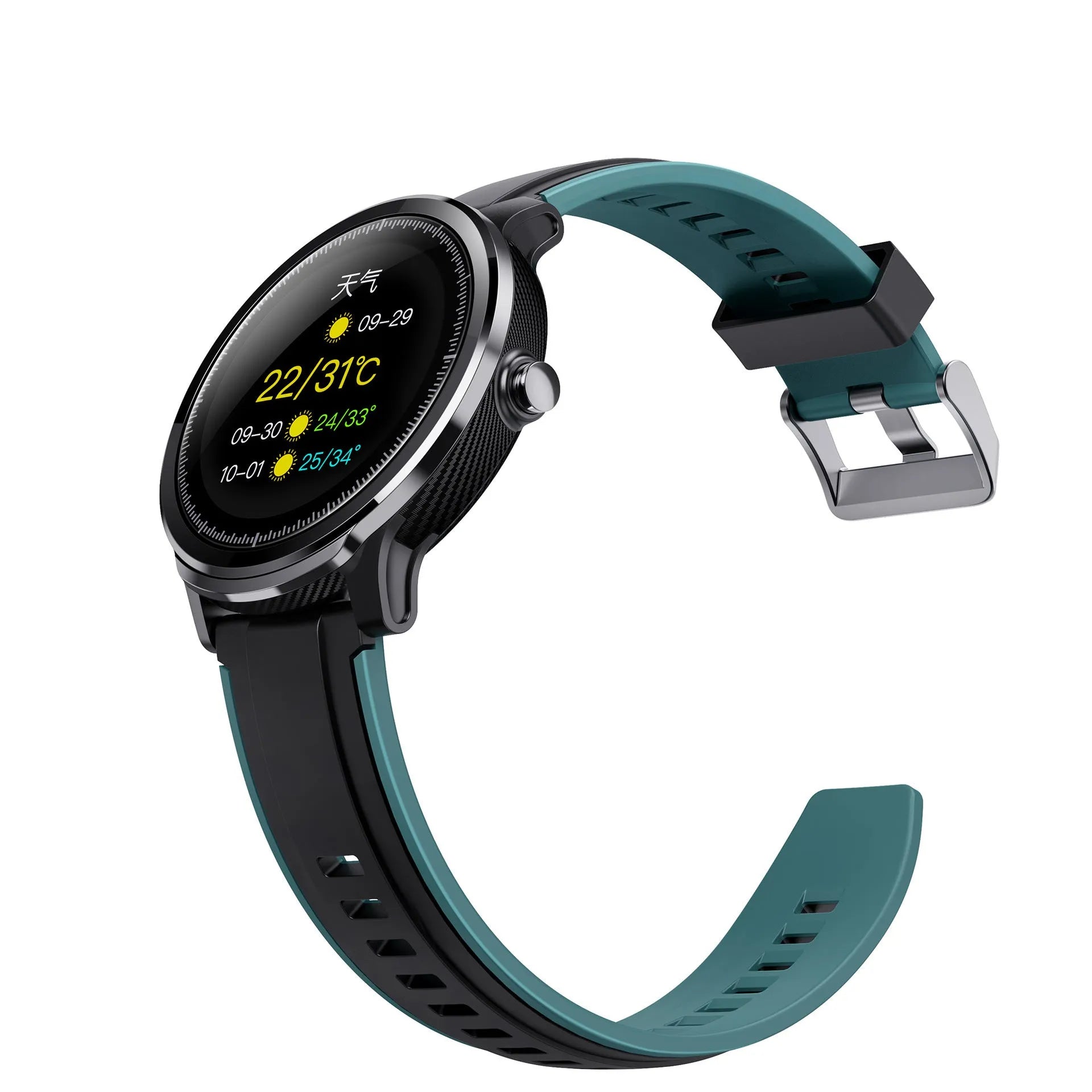 Kospet PROBE smart watch with 1.3-inch touch screen in green or red colour on a silicone strap.