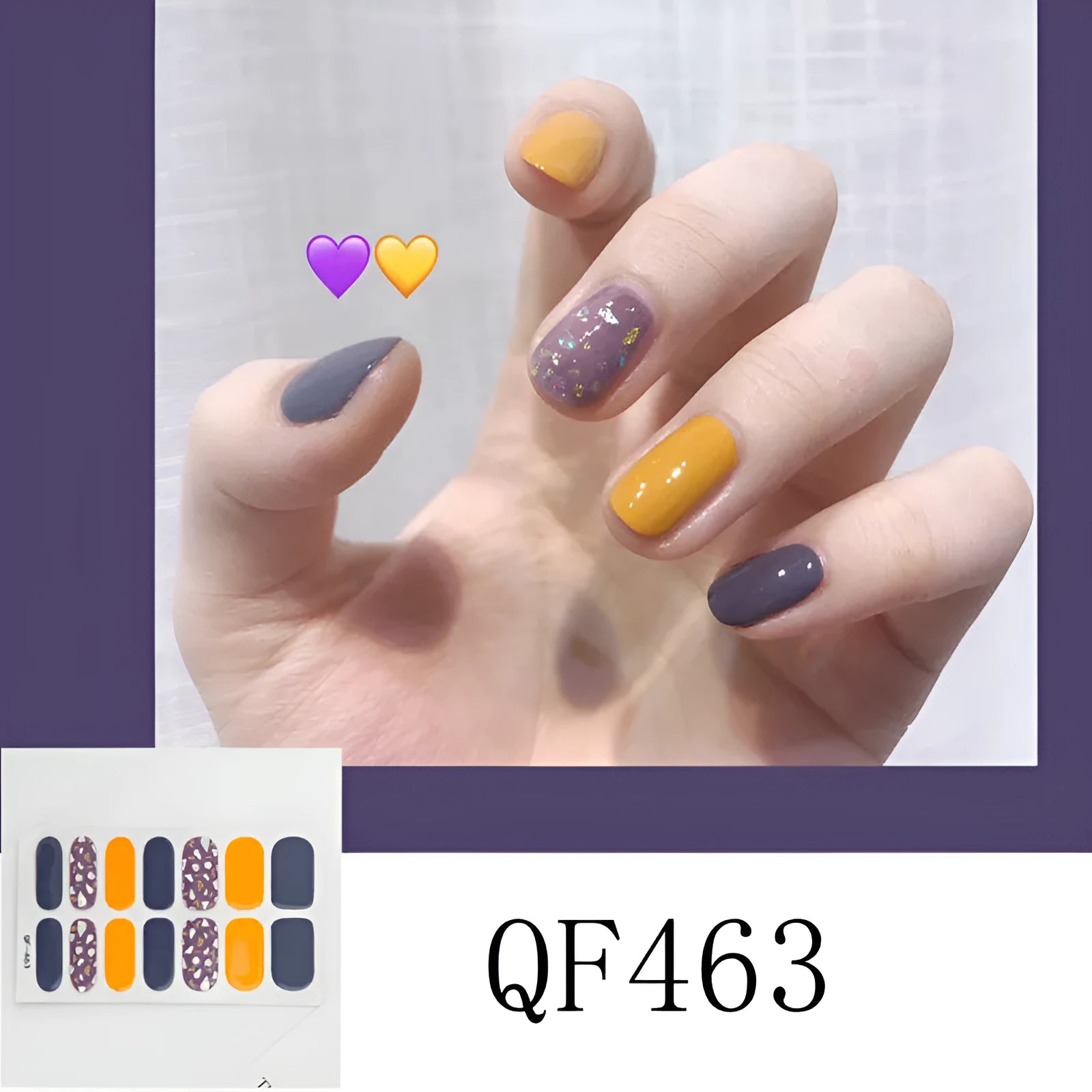 3D diamond waterproof nail stickers for pregnant women, 14 full coverage stickers per pack, multiple colour styles