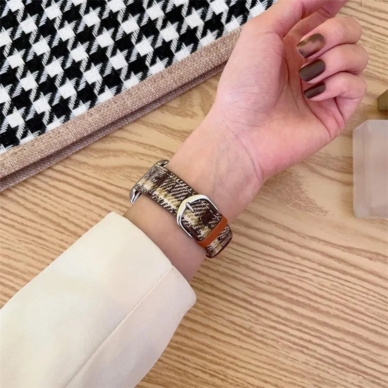 Winter woolen smart watch band maoni style fabric compatible with iWatch 38-49mm brown apricot yellow colour