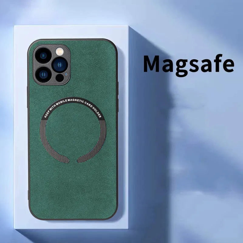 Flip fur magnetic silicone phone case for iPhone showing black back cover with fur flap closed