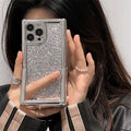 Silver electroplated silicone phone case with glitter and invisible bracket for iPhone
