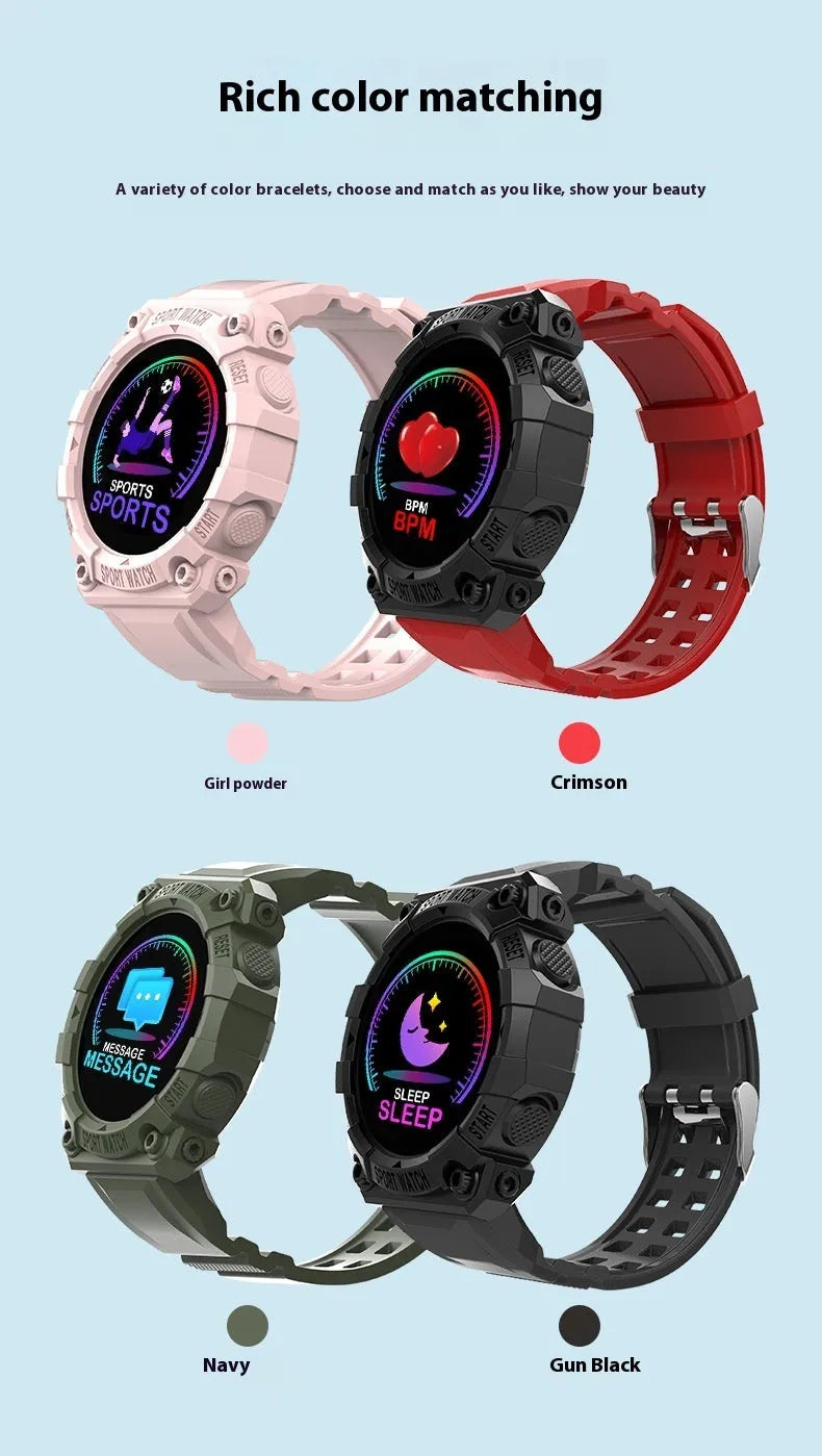 Spaceman Round FD68S smart bracelet with 144 colour TFT screen, round face, in black on wrist