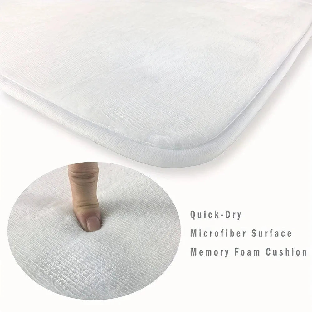 Square digital print flannel carpet measuring 45 by 75 centimetres on a floor.