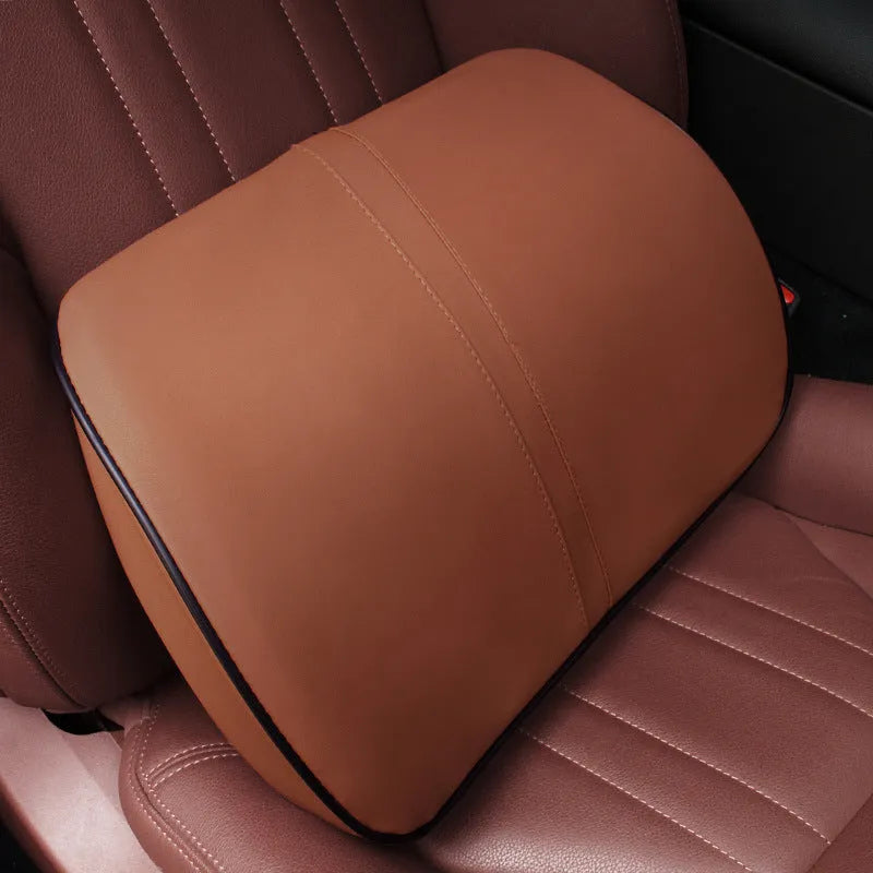 Leather car cushion with memory foam filling as headrest or lumbar support pillow