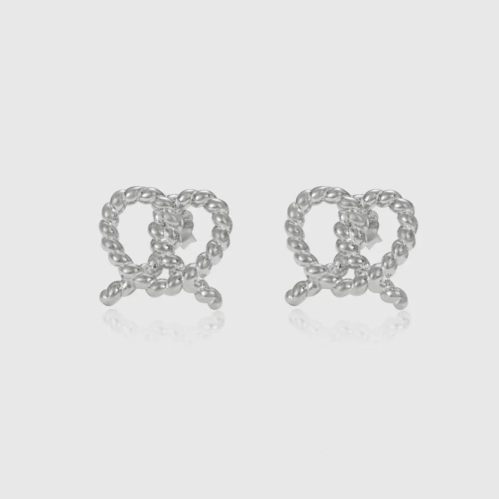 S925 sterling silver stud earrings with love twist cross-knotted geometric design in gold finish