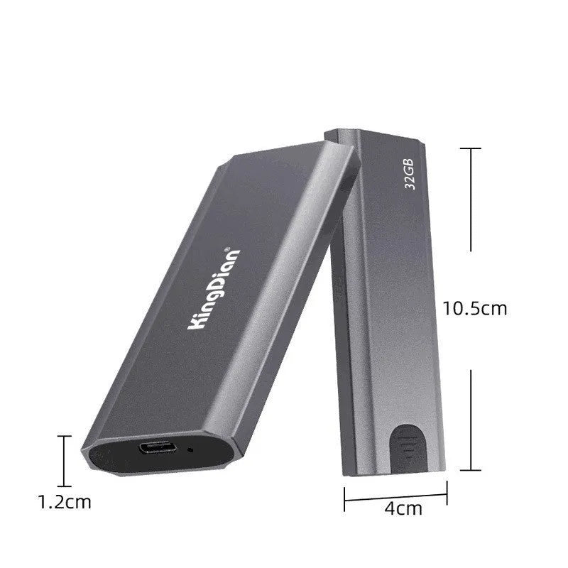 Grey external SSD with USB 3.0 interface for direct mobile phone connection showing compact dimensions