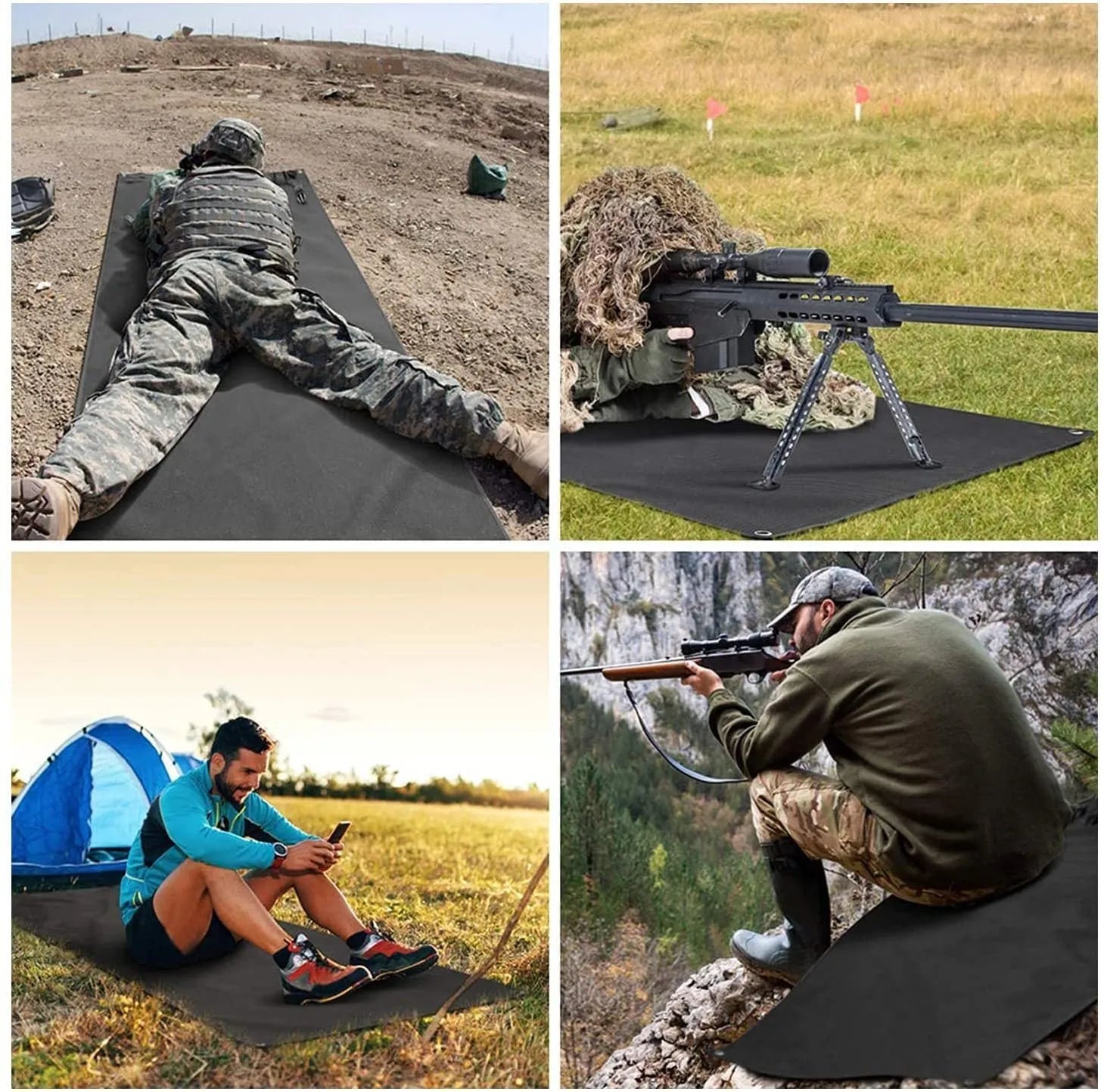 Tactical shooting mat in black waterproof Oxford cloth 200x75cm outdoor use