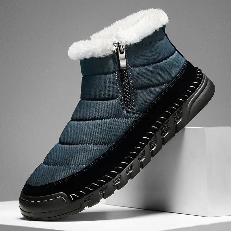 Men's plus size snow boots with round toe design and cotton cloth upper
