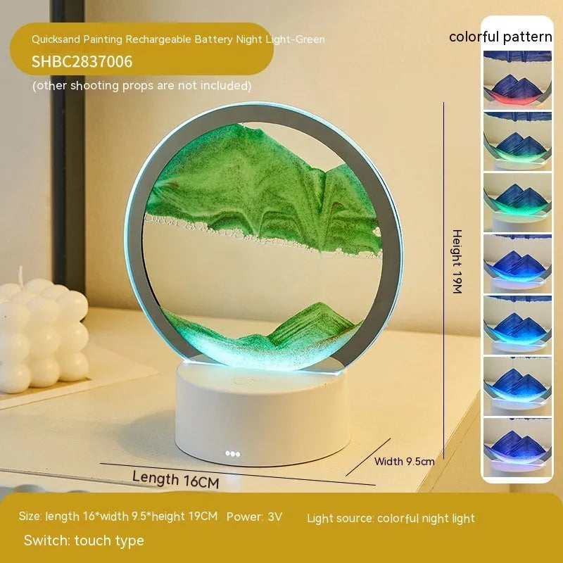 Acrylic quicksand decorative lamp with flowing sand painting, touch switch, and colourful battery, 16x9.5x19cm, blue style