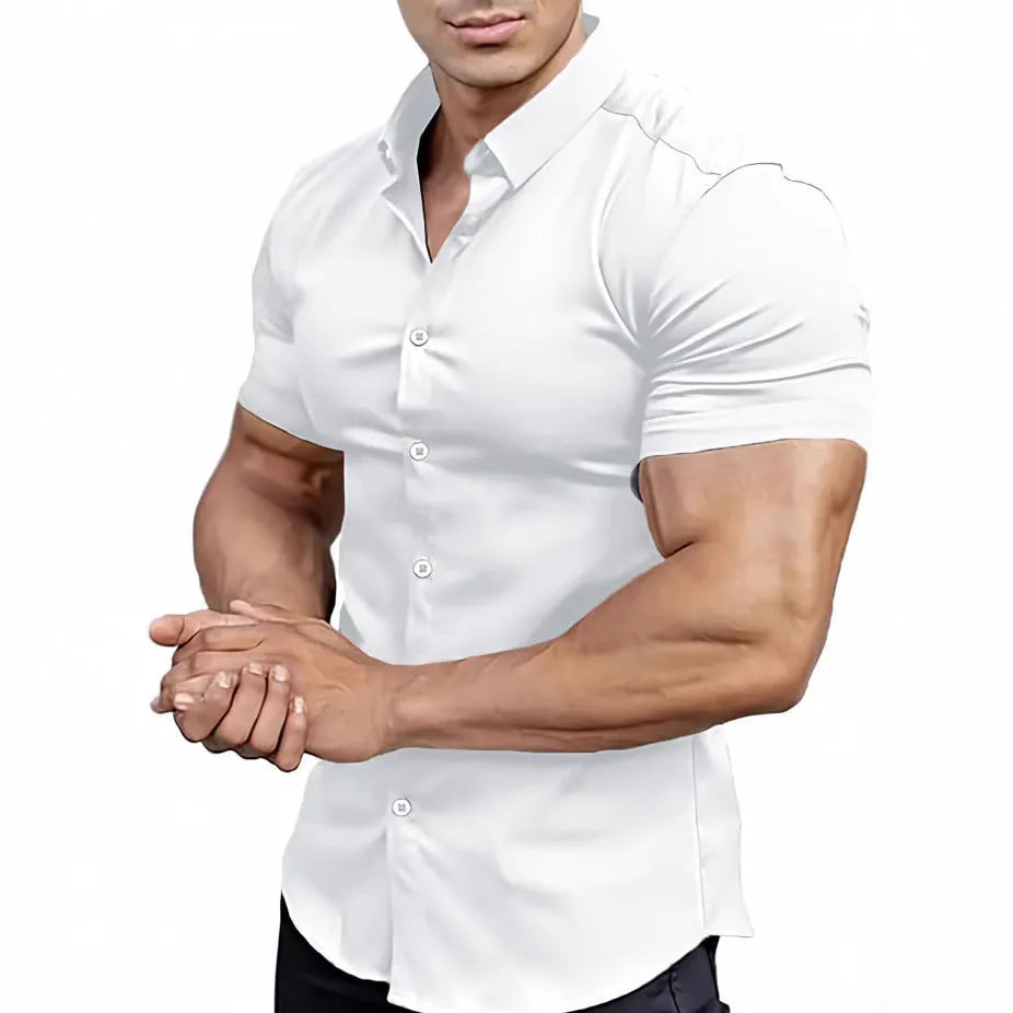 Men's short sleeve printed casual shirt with cardigan collar in multiple colour options