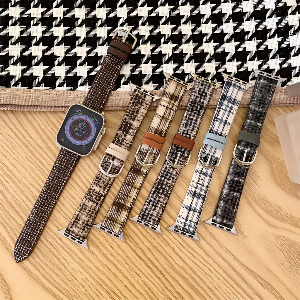 Winter woolen smart watch band maoni style fabric compatible with iWatch 38-49mm brown apricot yellow colour