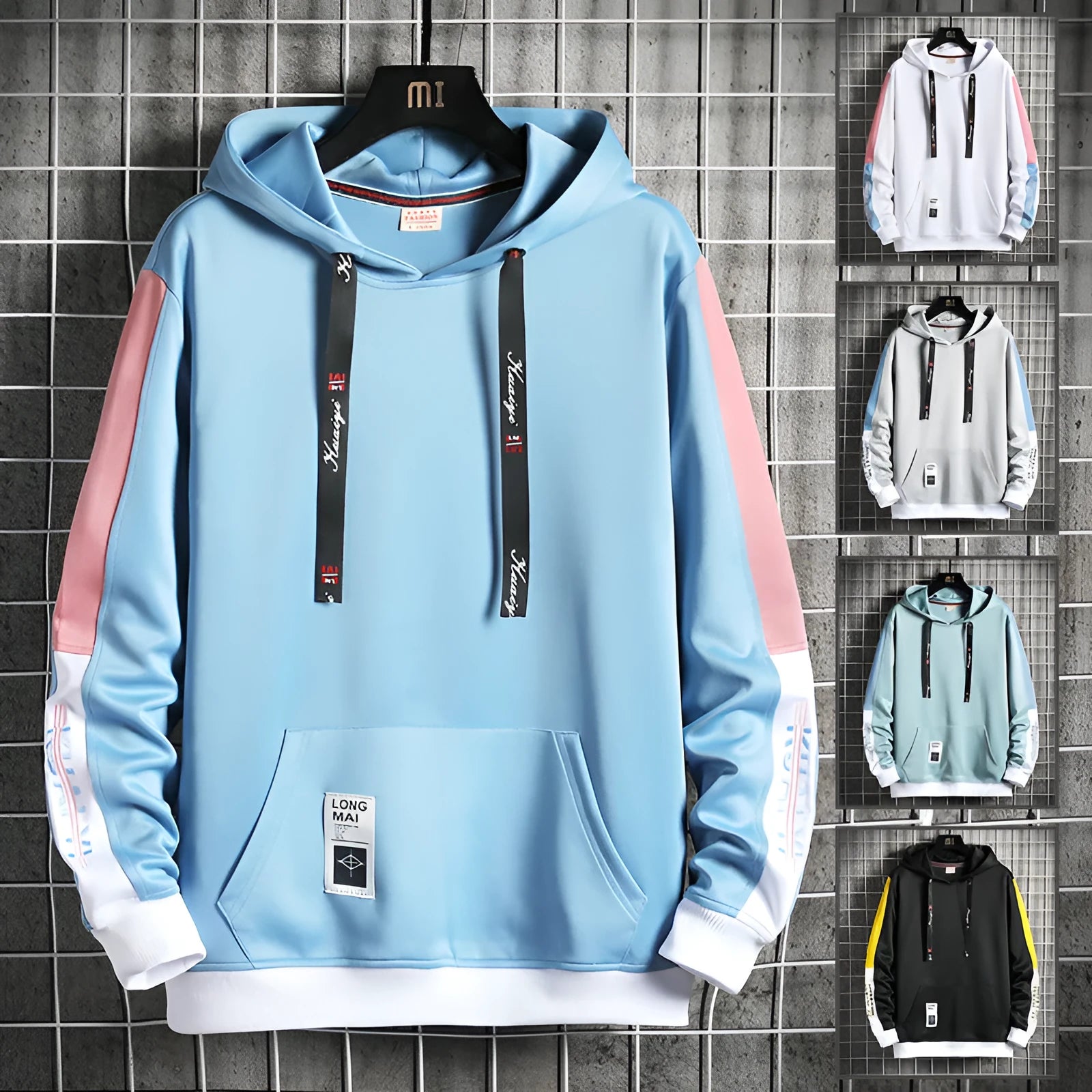 Men's casual loose long sleeve pullover hoodie top with letter print in polyester fabric
