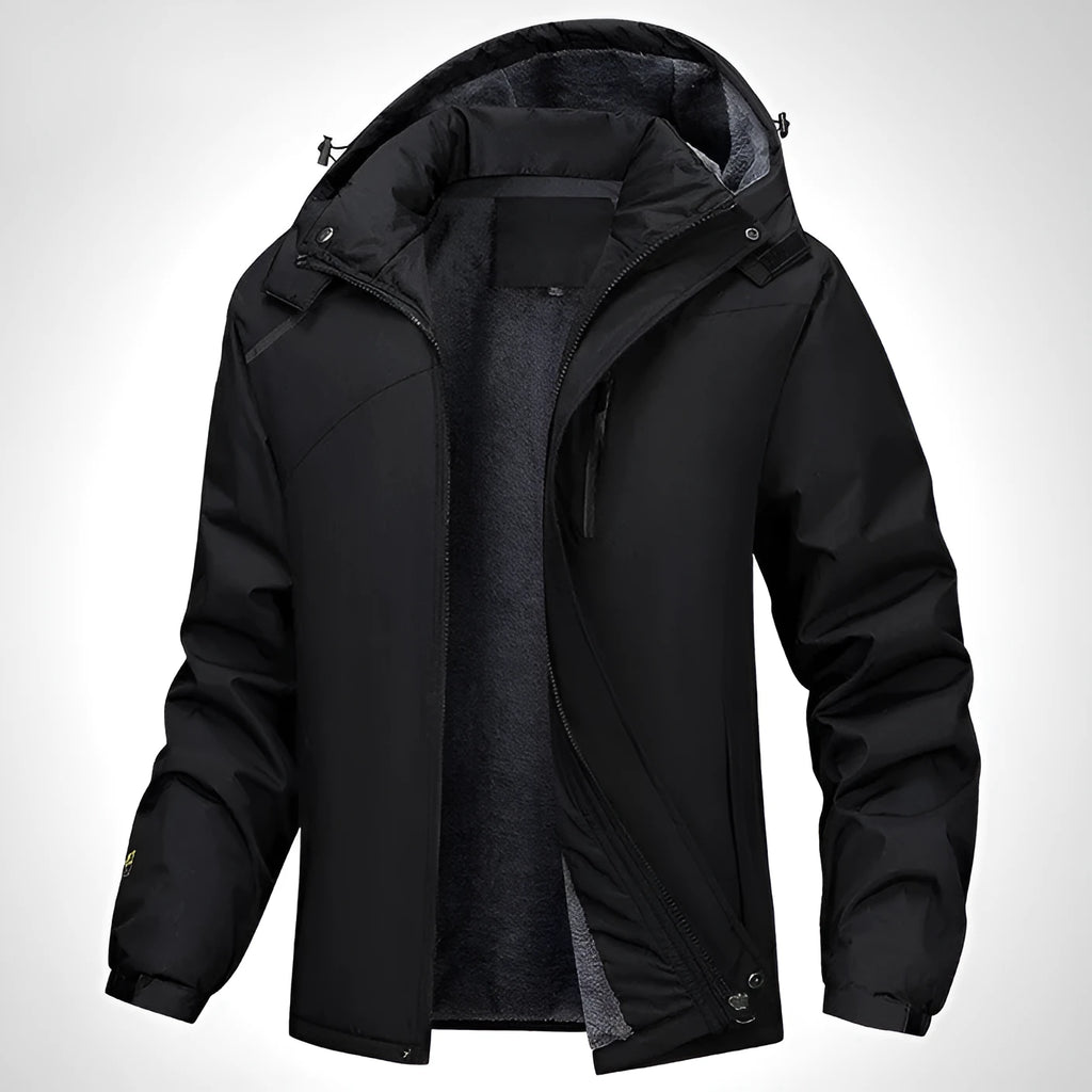 Men's plus size waterproof winter coat in polyester with hood and loose fit