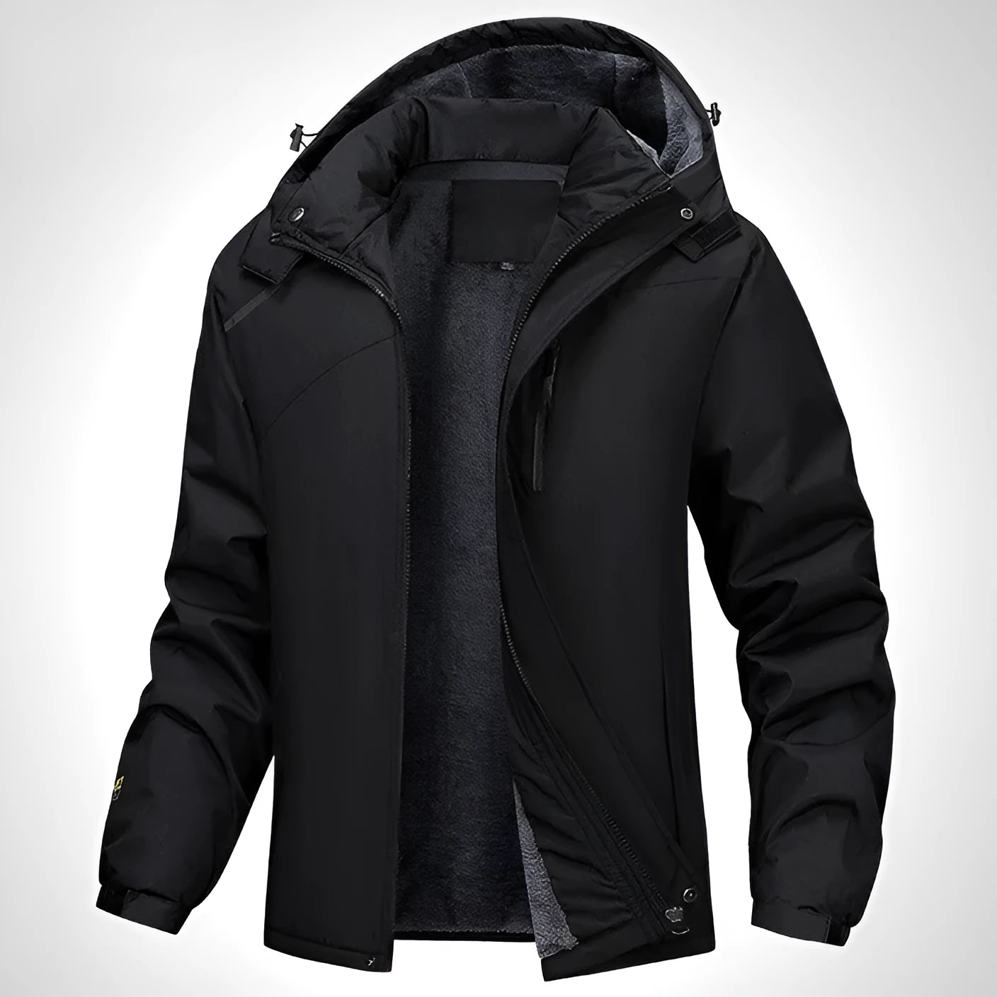 Men's plus size waterproof winter coat in polyester with hood and loose fit