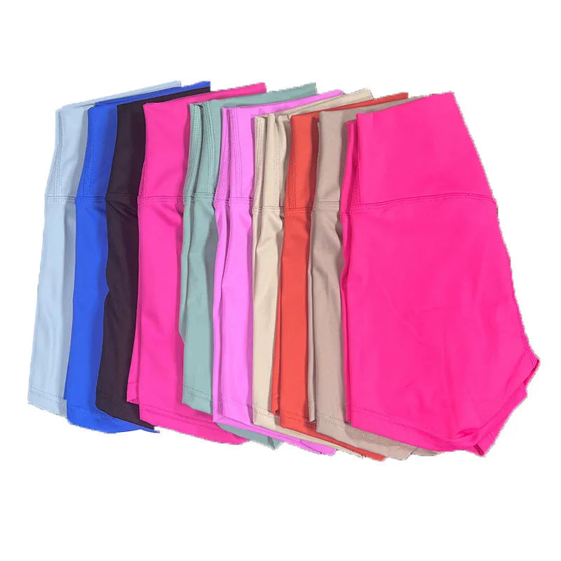 Women's high waist yoga shorts in nylon fabric for running and sports activities
