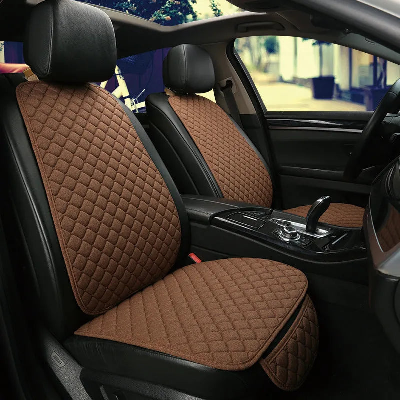 Universal linen car seat cushion with non-slip backing in multiple colour options for vehicle seat protection