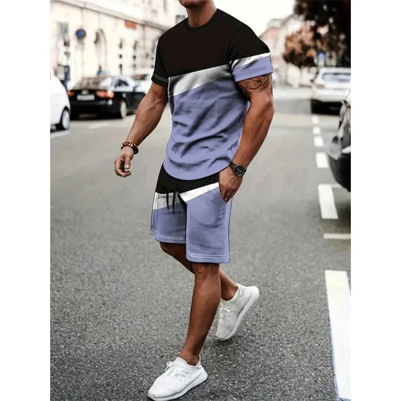 Sports two-piece set with short-sleeved T-shirt and shorts in polyester, multiple colours, sizes XS to 6XL