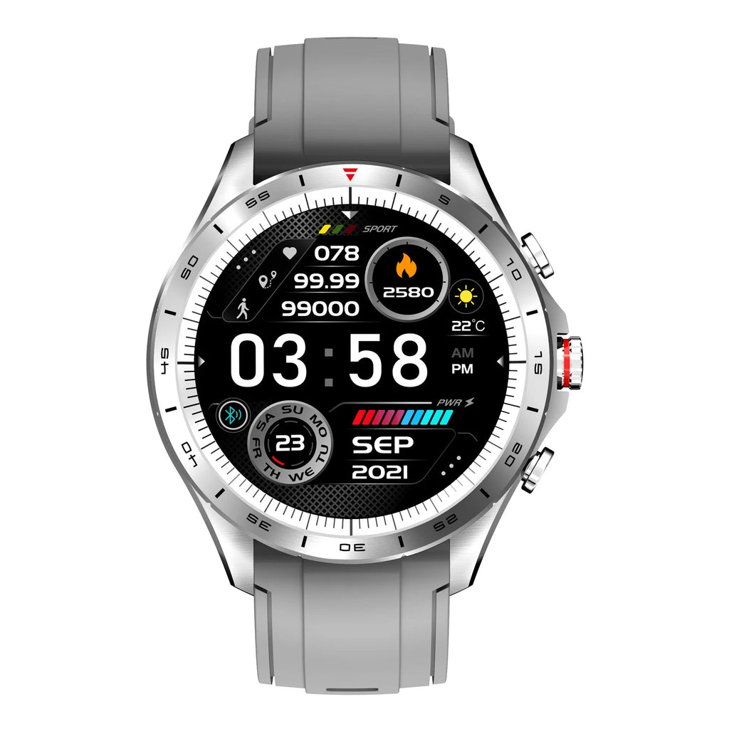 Men's smart bracelet watch with zinc alloy screen and silicone wristband in black, blue, or grey colours