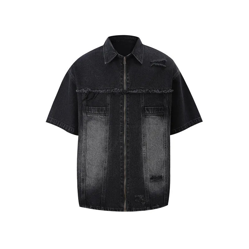 Denim style overalls suit with short sleeve top and matching trousers in loose fit streetwear design