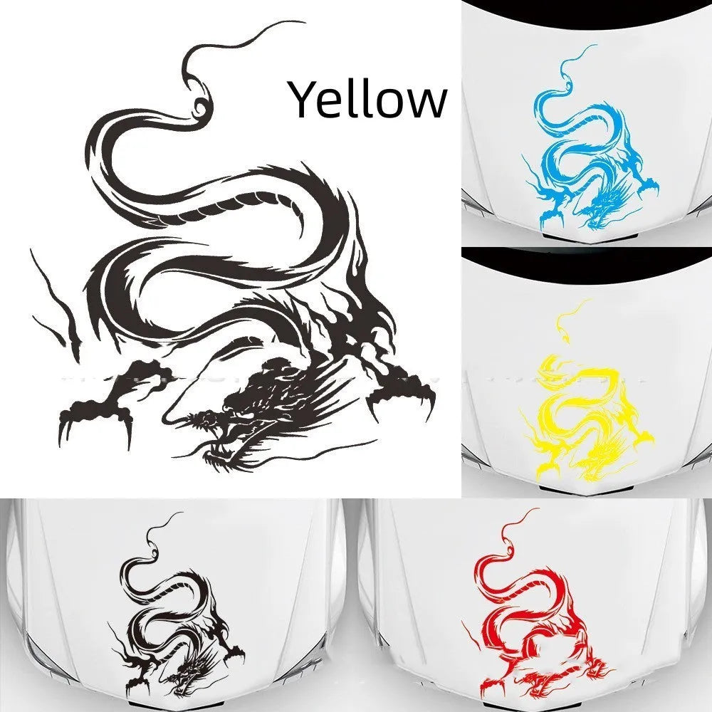 Large black dragon design car body sticker for front end application, showing 50x36cm size.