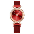 Diamond ladies quartz watch with round 32mm metal dial, metal strap, and 24-hour subdial on a white background