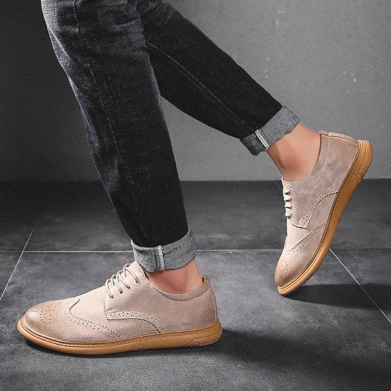 Men's black business leather lace-up shoes with low-top design and visible stitching