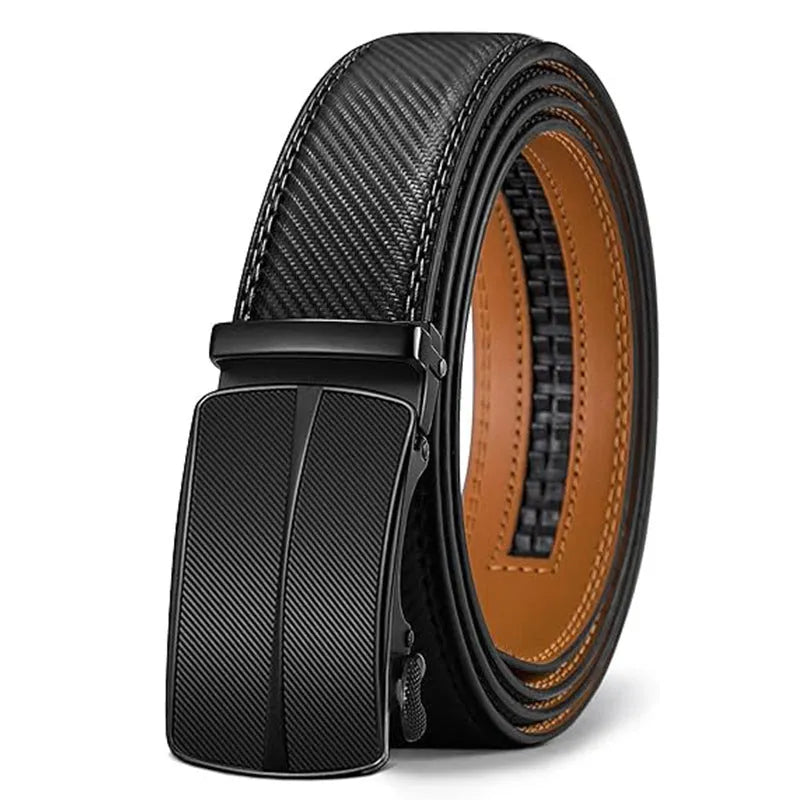 Men's embossed PU leather belt with automatic alloy buckle in multiple colour options