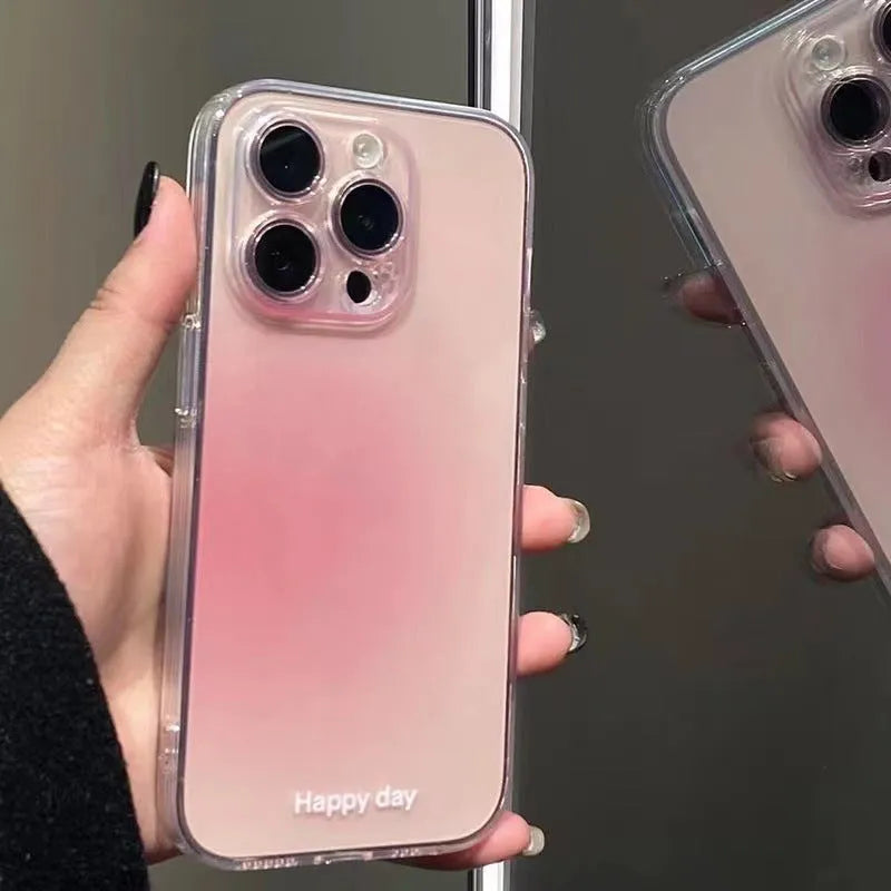 Blush gradient TPU phone case for iPhone 15 with clear back and painting finish