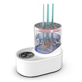 White rechargeable electric makeup brush cleaner with drying chamber and control buttons
