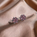 Double-layer flower cubic zirconia jewellery set: ring, stud earrings, and necklace in white copper, pink diamond colour option