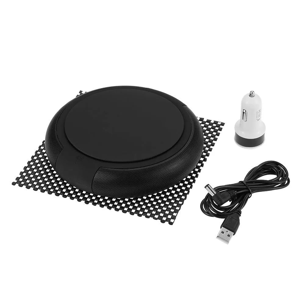 Black car air purifier with negative ion technology, compact 155x42mm USB-powered design on a dashboard