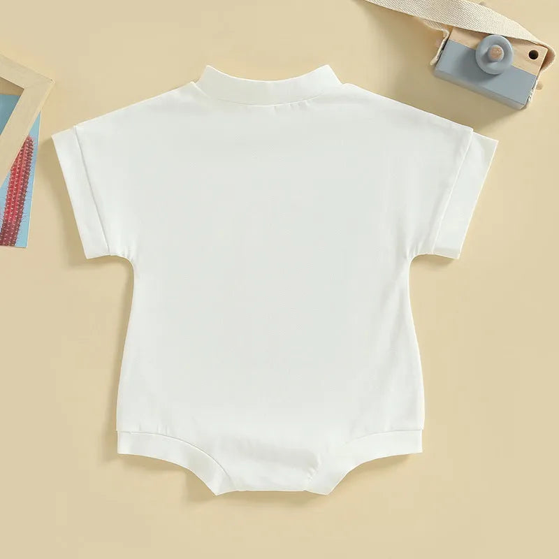 White girls cotton jumpsuit with cactus print on front, round neck, suitable for 70-100cm height