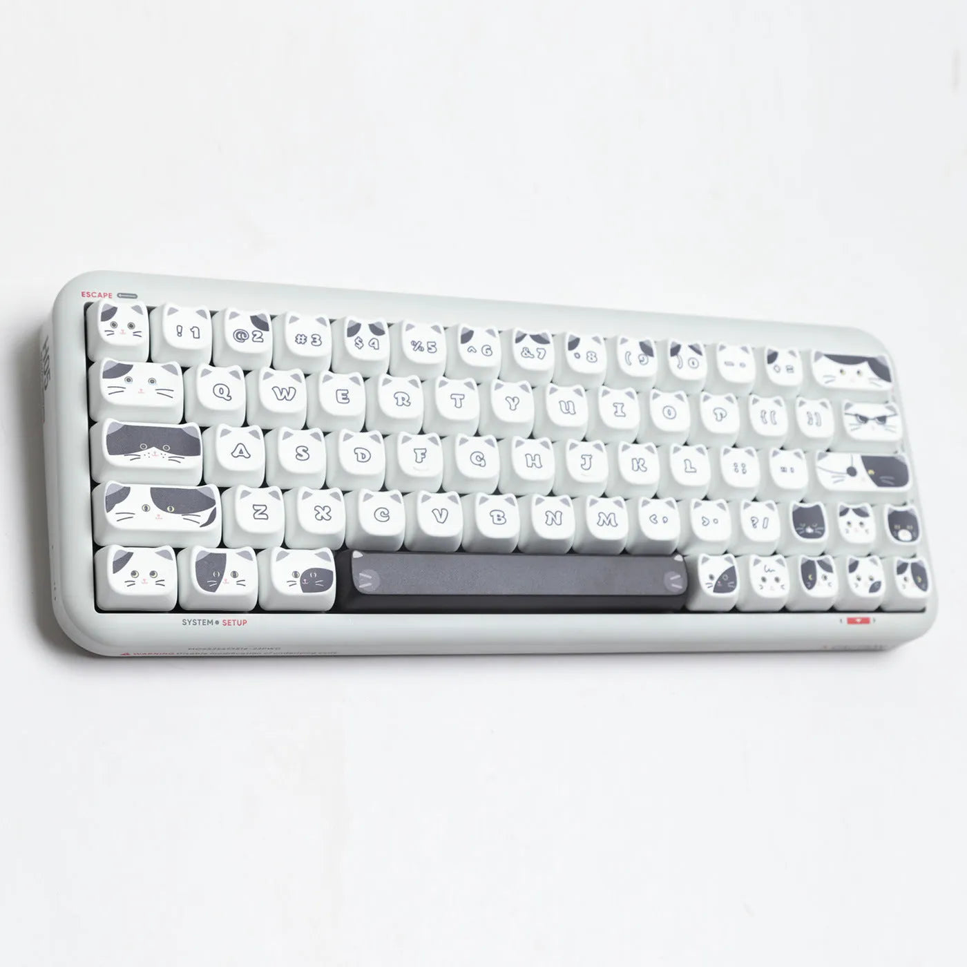 Black and white kitten sublimation key cap set for mechanical keyboards, PBT MAO profile, boxed packaging