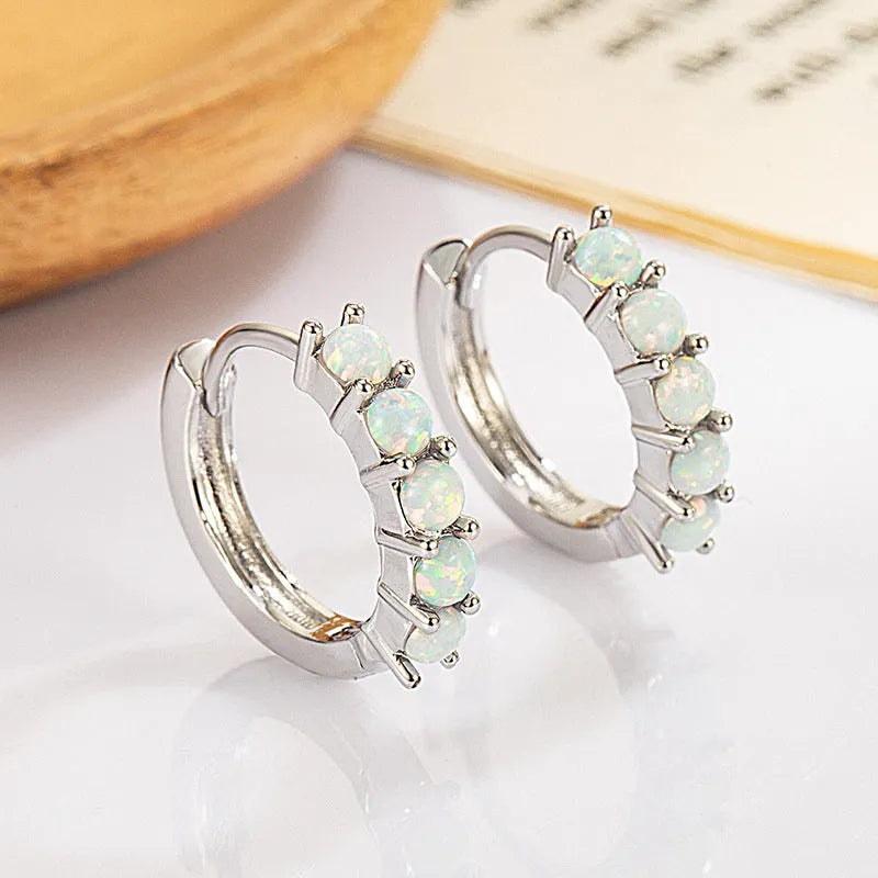 Round inlaid opal ear clip copper gold colour 13mm inner diameter geometric fashion OL style