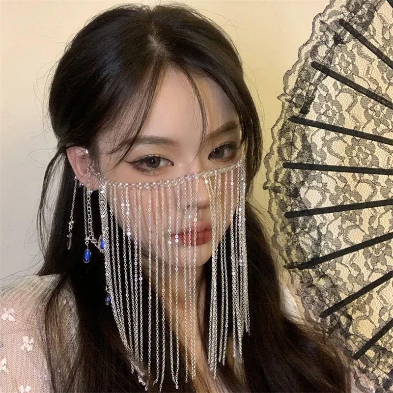 Water drop gem hair jewellery photography mask accessory with alloy silver or gold plated finish and Black Lace option
