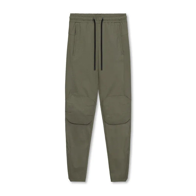 Men's grey quick-dry fitness trousers with ankle-tied design for exercise activities