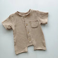 Cotton short-sleeved infant romper in peacock green, casual style for boys and girls, size 73
