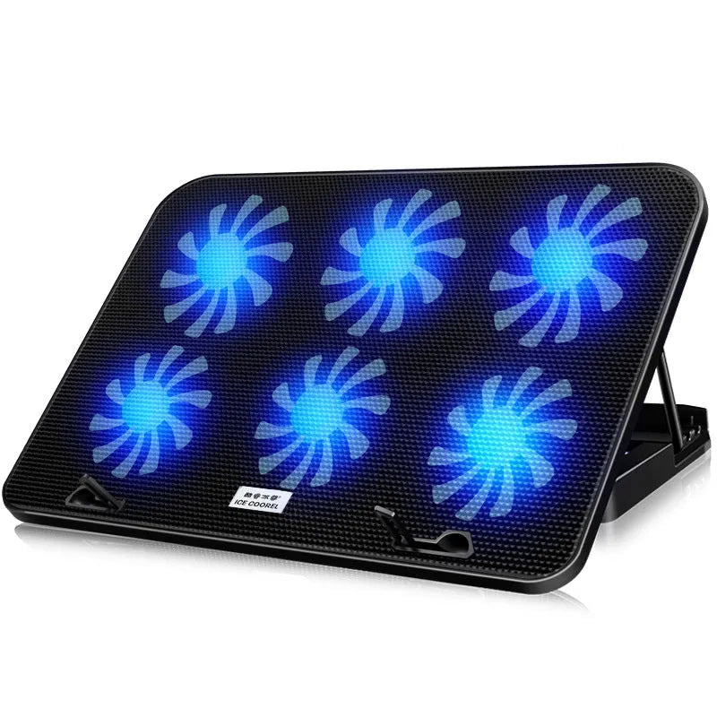 A9 laptop radiator cooler with six fans alloy black regular version showing front and fan grille