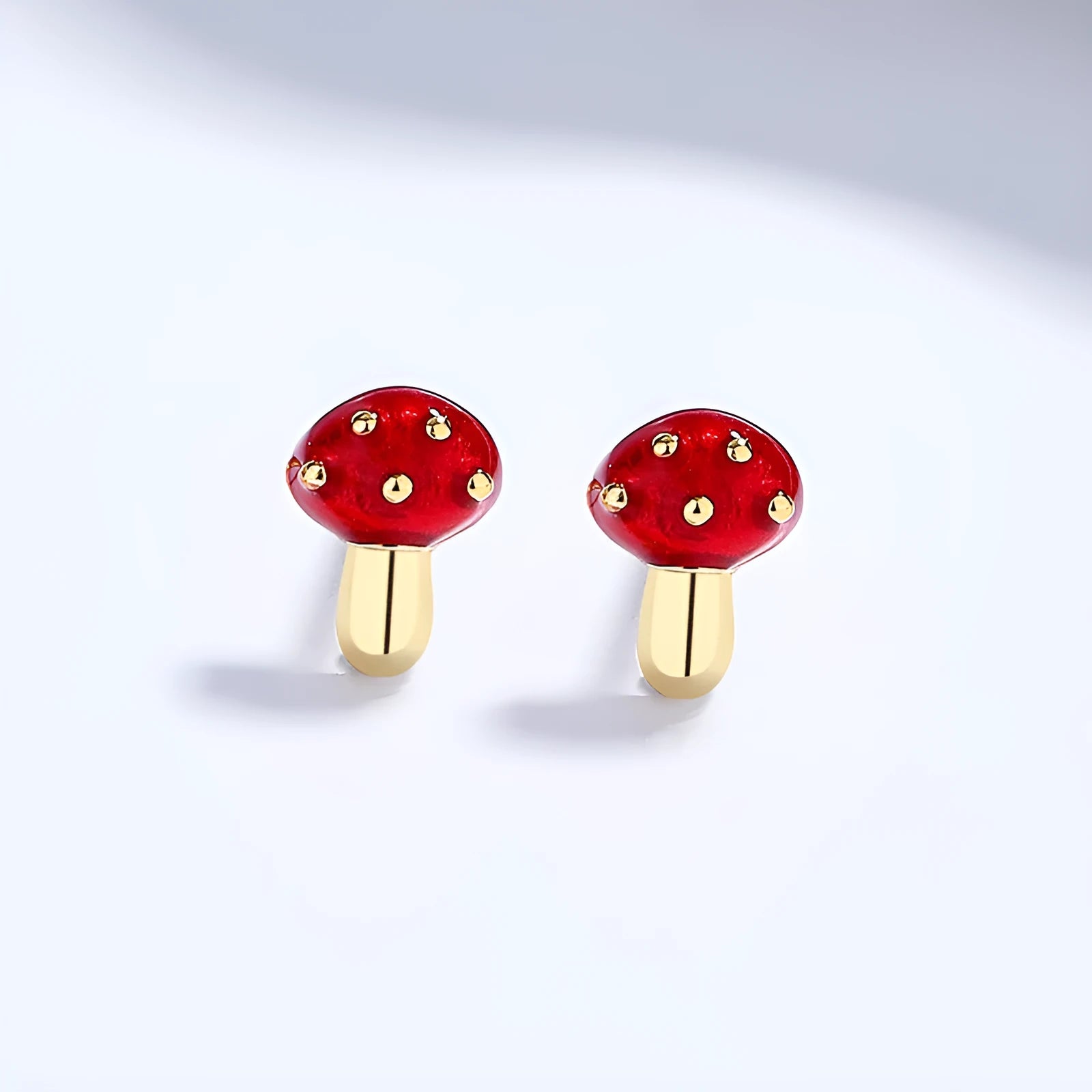 Pair of 925 sterling silver mushroom geometric line stud earrings in white gold finish with rubber stopper