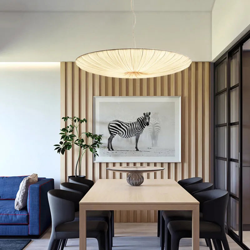 Beige fabric and alloy minimalist Japanese-style ceiling chandelier 50cm or 60cm diameter